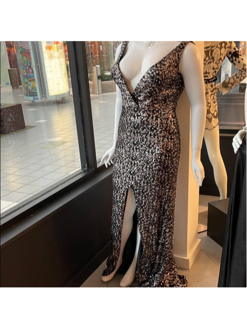 NFINITE FORM Black Silver Sequin Plunge V-Neck Maxi Evening Gown Size 18 - Picture 3 of 11